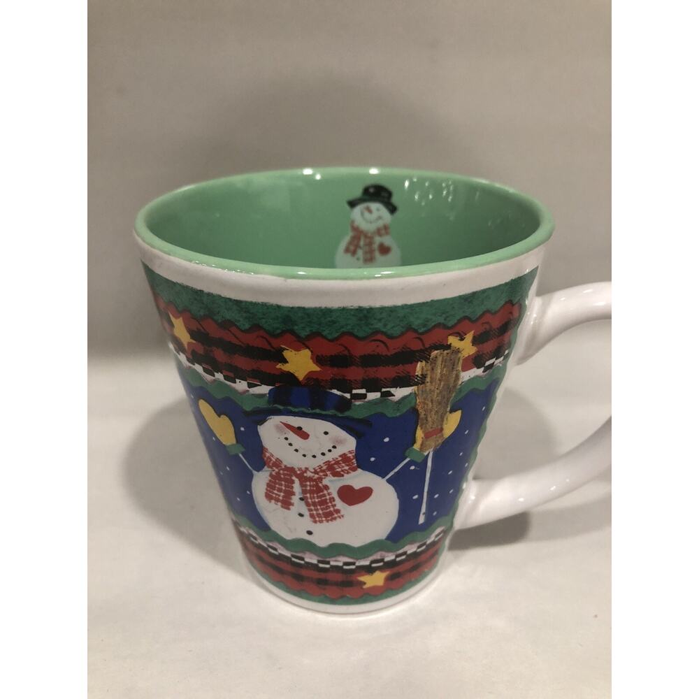 Make the Season Bright Christmas Snowman Coffee Tea Blue Mug Frosty
